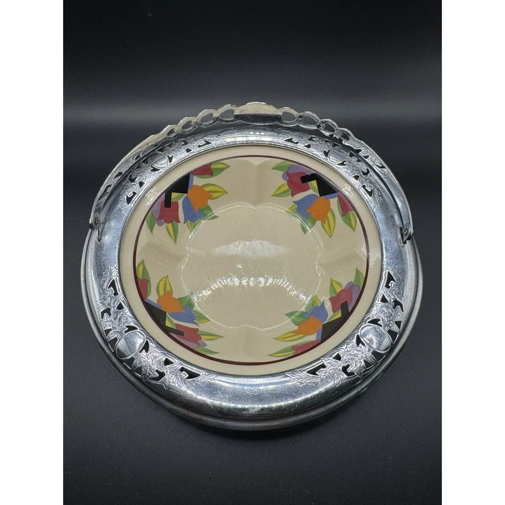 Art Deco Umbertone Farberware Leigh Potters Tulip Chrome Basket Dish Bowl